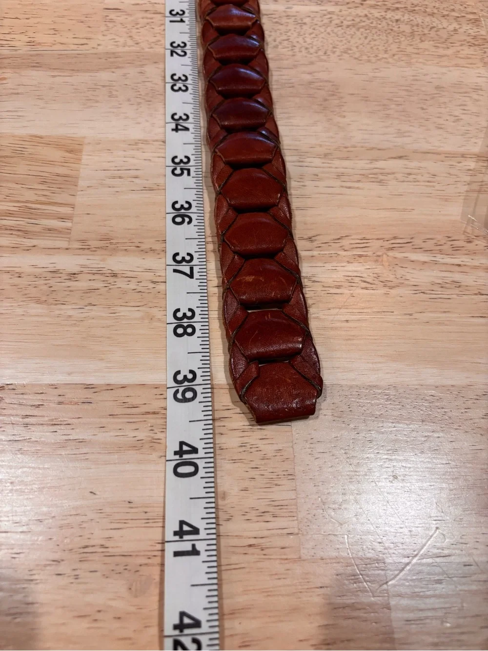 Vintage Brown Genuine Leather Woven Braided Belt Size 32 Brass Buckle